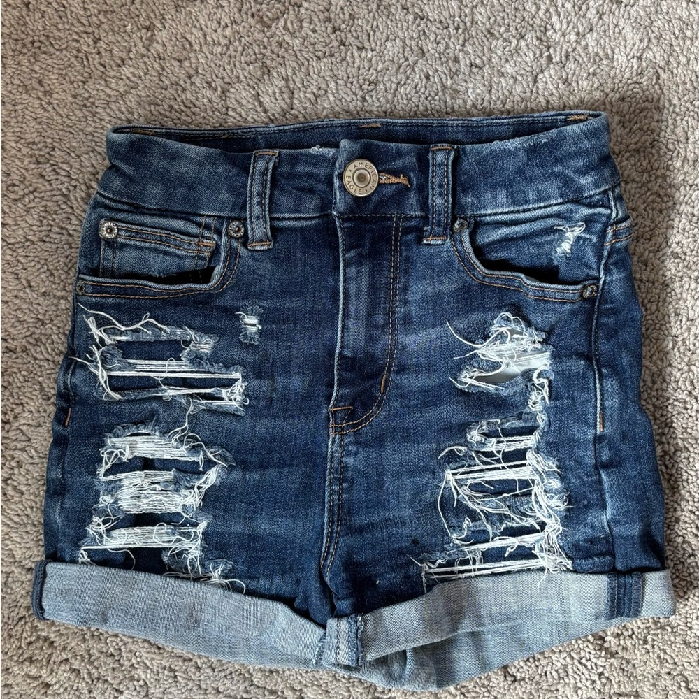 American Eagle Outfitters Dark Blue Distressed Jean Shorts